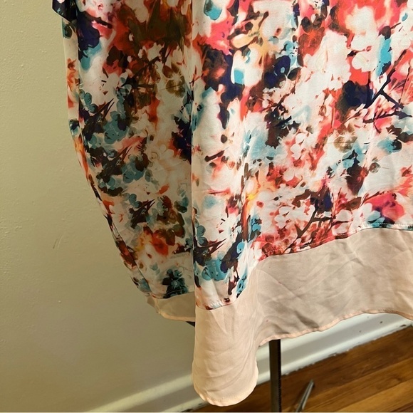 A.n.a. Floral Blouse Pink Blue Rolled Cuff - Picture 4 of 11